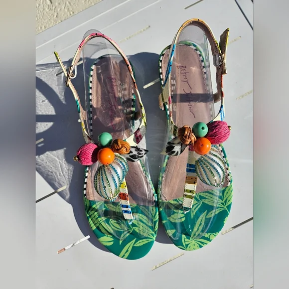 NEW Betsey Johnson Aleena Sandals Size 9.5 Green Colorful Beads Boho Multicolor - Picture 7 of 8